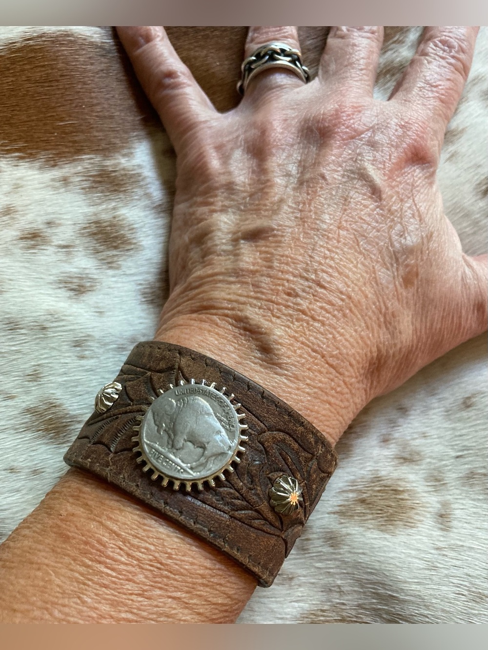 Buffalo nickel cuff, up to 6” wrist